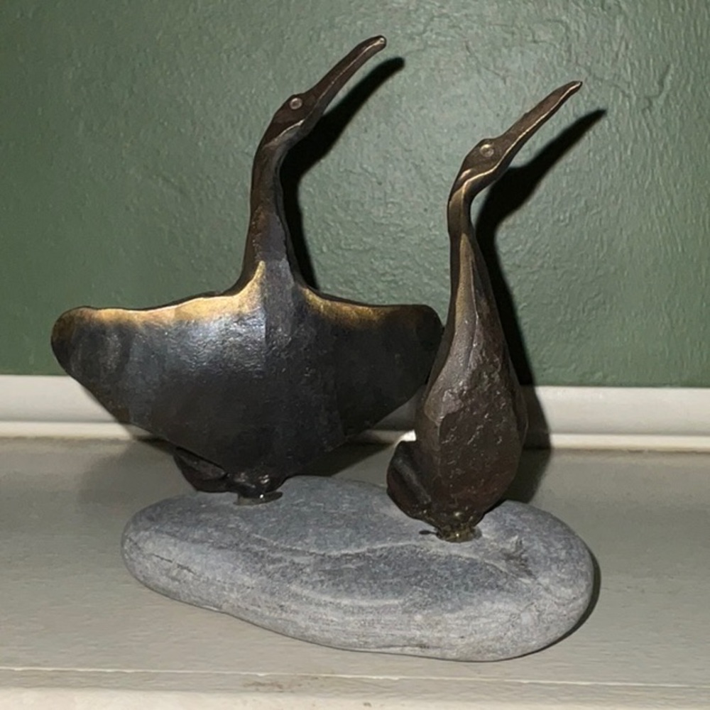Lofoten HG Norway Smid 1995 Handmade Metal and Stone Bird Sculpture Norwegian
